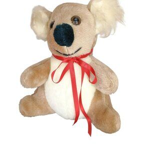 Link And Pan Enterprises Vintage Plush Koala Bear Toy With‎ Red Ribbon Bow